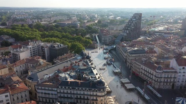 Montpellier aerial view comedy square Polygone shopping center sunny morning