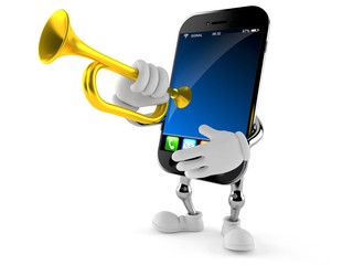 Smart phone character playing the trumpet