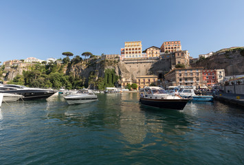Fototapeta premium View of Marina and hotels on the cliffs in Sorrento. Gulf of Naples, Campania, Italy
