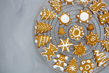 New Year's party ideas for kids. Christmas snack, cookies in shape of trees. Christmas homemade ginger cookies