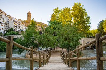 island and bridge of Alcala de Jucar in Spain