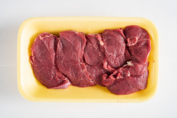 halal mutton meat on the white