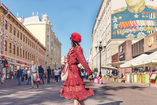 Happy young woman in Moscow