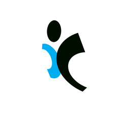 Vector illustration of excited abstract  man with raised reaching up. Liberty conceptual logo. Happiness metaphor symbol. Business innovation idea creative logotype.