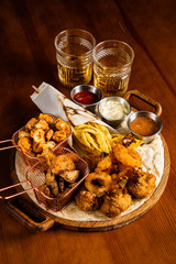 beer plate on the wooden background