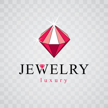 Vector luxury faceted decorative element. Glossy diamond sign emblem, logo. Brilliant jewelry illustration.