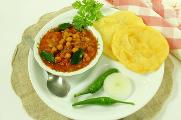 traditional indian punjabi food chole bhature or chole kulcha spicy chick pea curry 