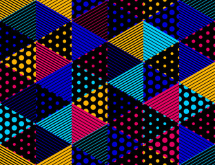 3D dotted cubes seamless pattern vector background, dots and lines dimensional blocks, architecture and construction, geometric design.