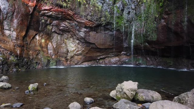 Natural small waterfalls called "25 Fontes" in Rabacal, Madeira island, Portugal