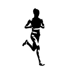 Fototapeta na wymiar Running woman, abstract ink drawing isolated vector silhouette, comic style. Marathon runner