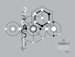 Fototapeta premium Mechanical engineering technology vector abstract background, cybernetic abstraction with innovative industrial schemes. Art graphic illustration.