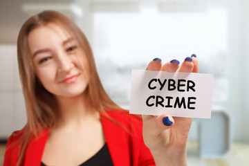 Business, technology, internet and networking concept. Young entrepreneur showing keyword: Cyber...