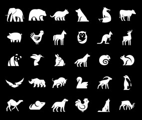Animals logos collection. Animal logo set. Isolated on Black background