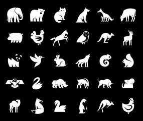 Animals logos collection. Animal logo set. Isolated on Black background
