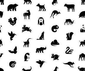 Seamless pattern with Animals logos. Isolated on White background