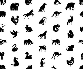 Seamless pattern with Animals logos. Isolated on White background