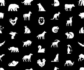 Seamless pattern with Animals logos. Isolated on Black background