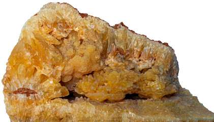 Ore Calcite orange on white background,Calcite is a carbonate mineral and the most stable polymorph of calcium carbonate (CaCO3). The other polymorphs are the minerals aragonite and vaterite.