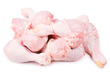 Tasty raw chicken legs. Top view. Isolated on white