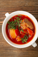 Red ukrainian soup with beef