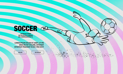 Soccer save from the goalkeeper. Vector outline of soccer player sport illustration.
