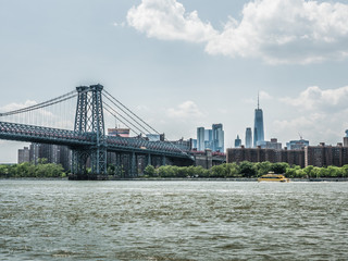 Williamsburg Bridge from Brooklyn New York looking towards Manhattan across the river.