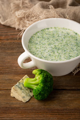 creamy broccoli soup with cheese close-up