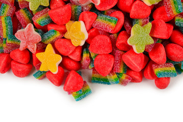 Juicy colorful jelly sweets isolated on white. Gummy candies. .