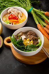 Healthy bowl with buckwheat noodles