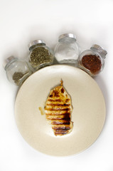 chicken steak on a plate with spices