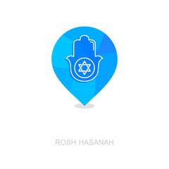 Hamsa hand. Rosh Hashanah pin map icon. Shana tova