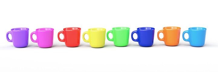 colorful mug on white background, wallpaper, 3d rendering