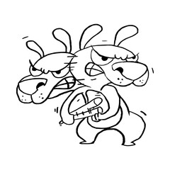 Angry Dog hit a baseball bat and looking for enemy hand drawn cartoon vector