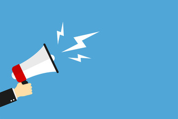 Hand megaphone great design for any purposes. Loud speaker vector icon illustration sign. Hand holding megaphone icon. Information design.