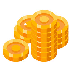 Vector golden coins isolated on white background. Coins stack, pile illustration. Cash symbol, sign. 