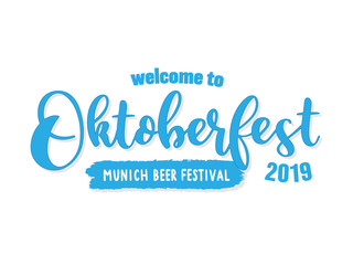 Hand sketched Welcome to Oktoberfest quote as header. Vector illustration of Munich´s beer festival, Octoberfest. Drawn Wiesn lettering for poster, banner, invitation. 