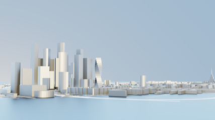 3D illustration. White Futuristic City in sunny day