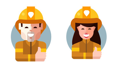 Rescue firefighters in safe helmet and uniform. Vector. The professional rescuers.