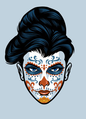 women head wearing sugar skull face make up