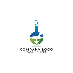 herbal cannabis lab logo vector icon ilustration, flask Labs and cannabis