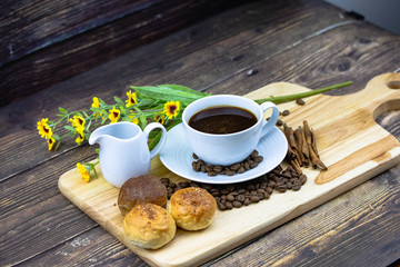 coffee and bread with coffee bean