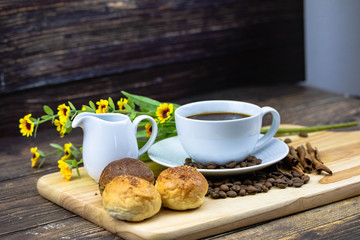 coffee and bread with coffee bean