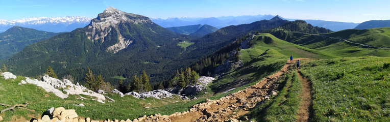 Fototapeta na wymiar sentier de randonnée en montagne - alpage du charmant som en chartreuse