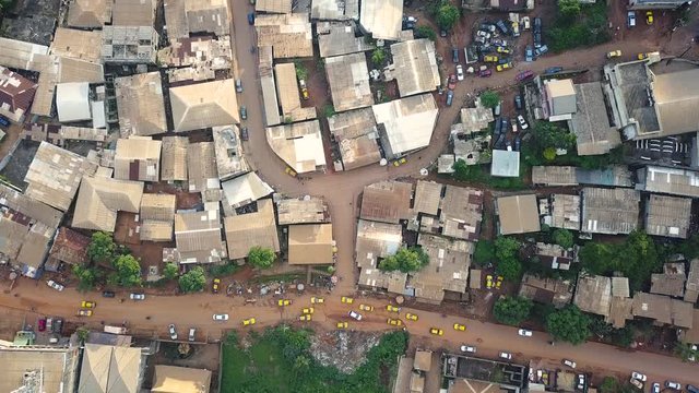 Drone view of traffic in Yaounde town, Cameroon, Africa