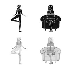 Vector illustration of posture and mood icon. Collection of posture and female vector icon for stock.