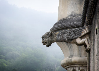 Gargoyle on Bussaco Palace Hotel in Morning Mist, Luso, Portugal