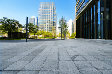 Empty Plaza and Modern Office Building, Qingdao, China