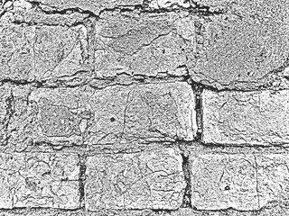 Distress old brick wall texture. Black and white grunge background. Vector illustration.