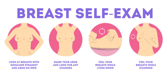 Woman doing breast self exam. Cancer awareness