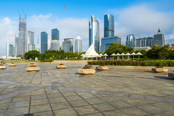 Empty Plaza and Modern Office Building, Qingdao, China
